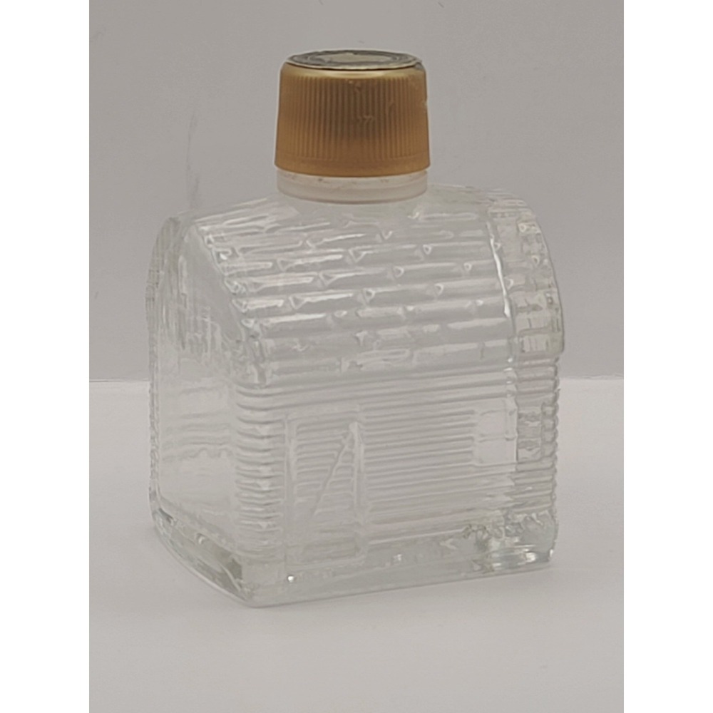 Vtg Miniature Log Cabin Maple Syrup Glass Bottle 2.75"x 2" With Lid Mini Trinket